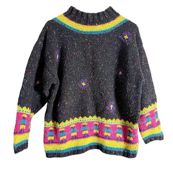 Forenza Sweaters - Vintage Forenza 80’s Whimsical Wool Multicolor Floral People Motif Sweater L